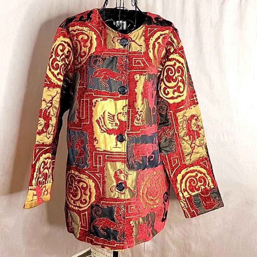 MIDNIGHT VELVET‎ Aztec Block Tapestry Print Jacket Large